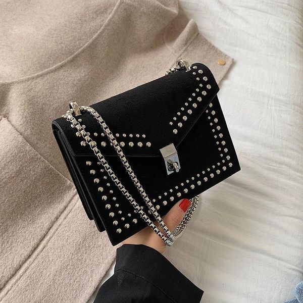 

luxury designer rivet small square bag 2020 fashion shoulder bag chain frosted messenger senior female