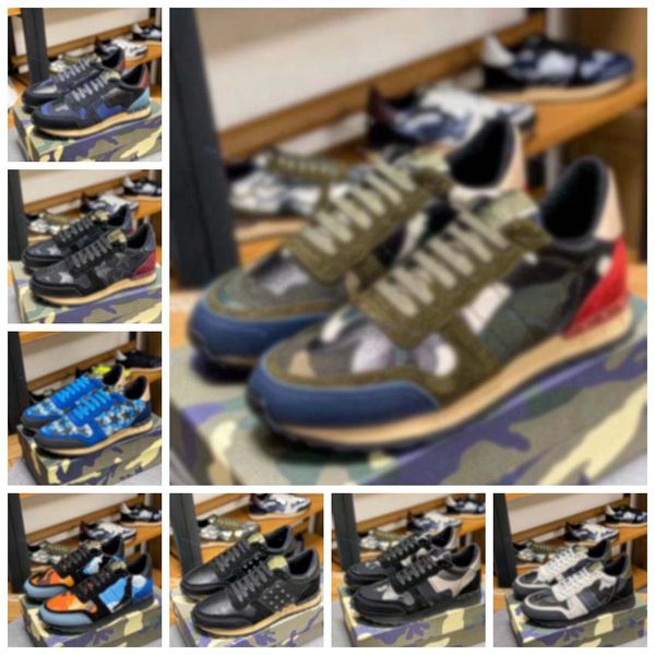 

camouflage studded sneakers womens mens rivet casual shoes flats mesh camo suede leather trainers rock runner shoes chaussures size 36-45, Black;red