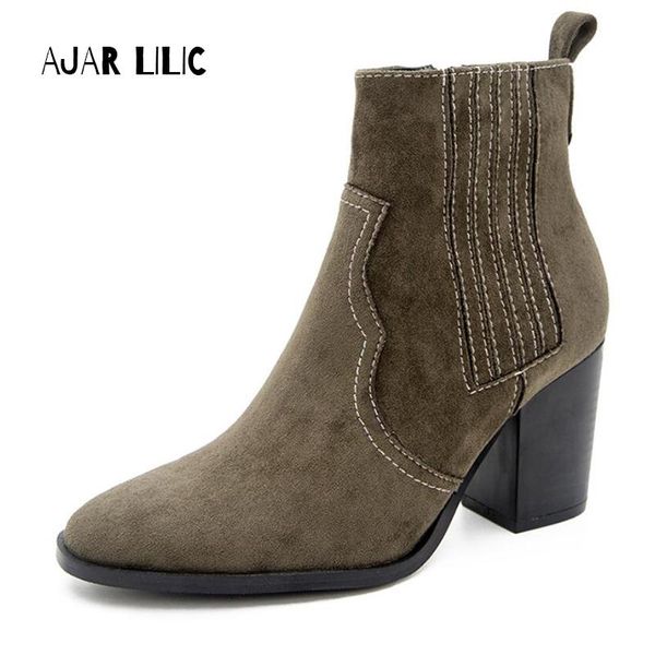 

women's boots short high heel boots flock martin women shoes ankle female plus large size, Black