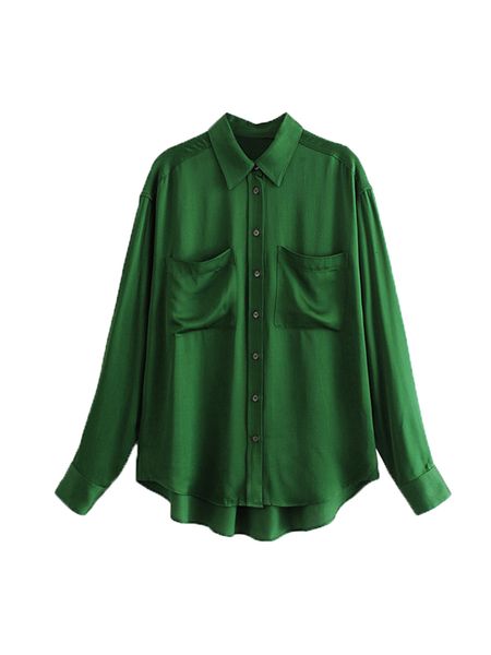 

2021 new super cute green emerald satin long fashion all-match comfortable women's shirts zpkf, White