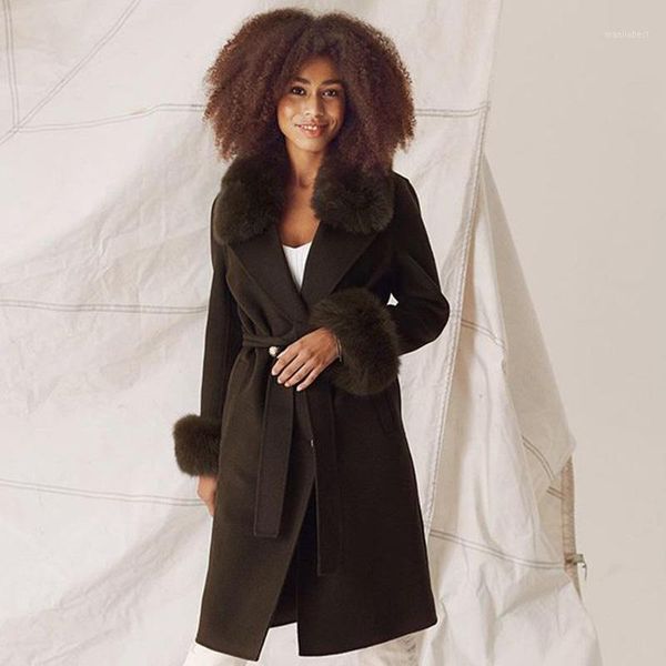 

katara fashion autumn winter loose solid wool coats women elegant slim double breasted jackets women tie belt long coats ladies1, Black