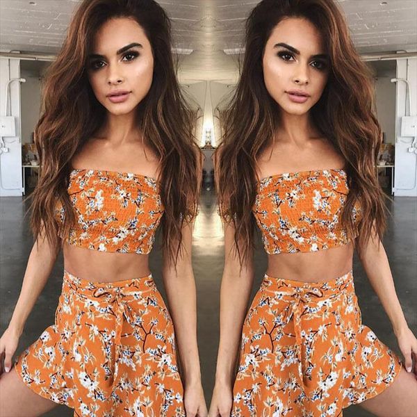 

summer women clothing set off shoulder t shirt skirt women new fashion floral clothes, Gray