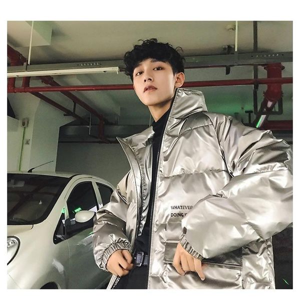 

silver winter jacket men parkas 2020 mens streetwear thick coat windbreaker korean puffer jackets warm bubble coats, Black