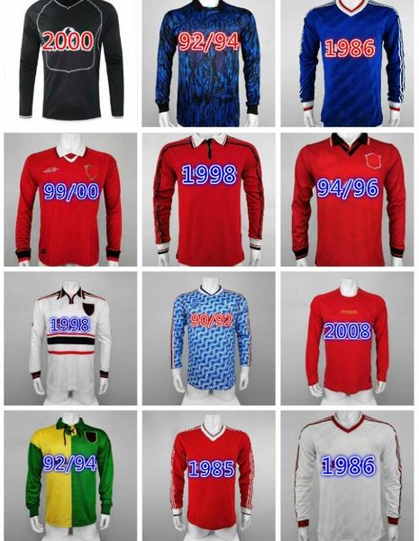 

92 93 cantona giggs keane mens retro long sleeve soccer jerseys 1998 1999 beckham solskjaer scholes ronaldo ferdinand rooney chicharito, Black;yellow