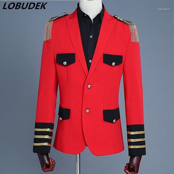 

jacket+pants) court dress men's suits red tassel blazers prom singer host stage outfit star chorus festival performance costume1, White;black