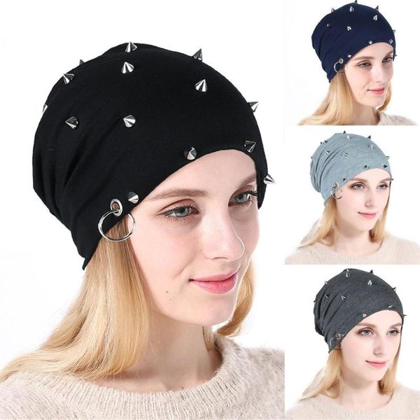 

women winter cone iron stretch hat keep warm kniturban fashion metal hip hop rapper cap scarf hair loss head wrap a12, Blue;gray
