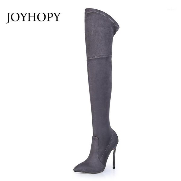 

boots joyhopy 2021 winter women stovepipe over the knee pointed toe elastic fabric high heels shoes woman thigh 13661, Black