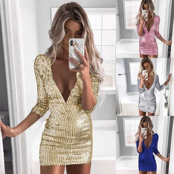 

deep autumn hip / v-wrap winter sequins slim dress 2751, Black;gray