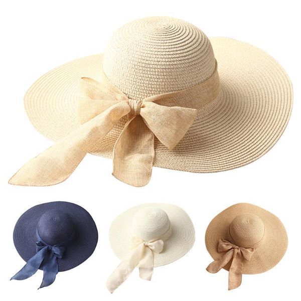 Женщины открытый солнцезащитный крем против ультрафиолетового шириной портативный портативный соломенный путешествие повседневная складная горячая летняя пляж мода Sun Hat Bowknot