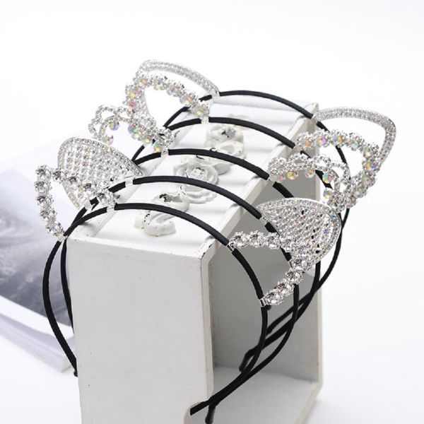 

novelty kids cat ears headband with ear crystal hairband festival hair girls rhinestone headdress for women, Slivery;white