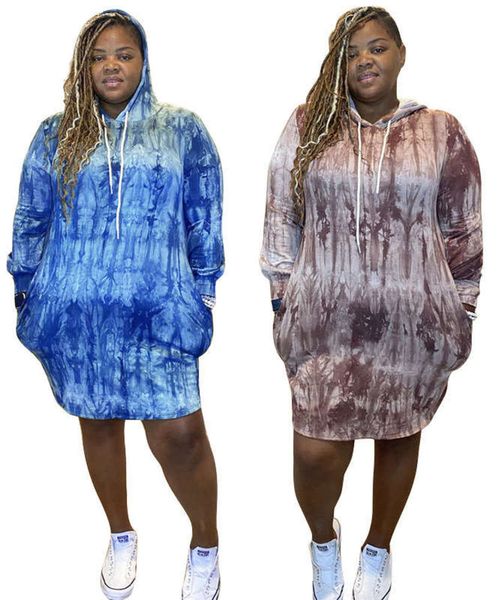 

large women's fashion casual tie new dye printed fat woman hooded dress lz-866, Black;gray