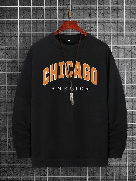 

men letter graphic sweatshirt without necklace 49wz#, Black
