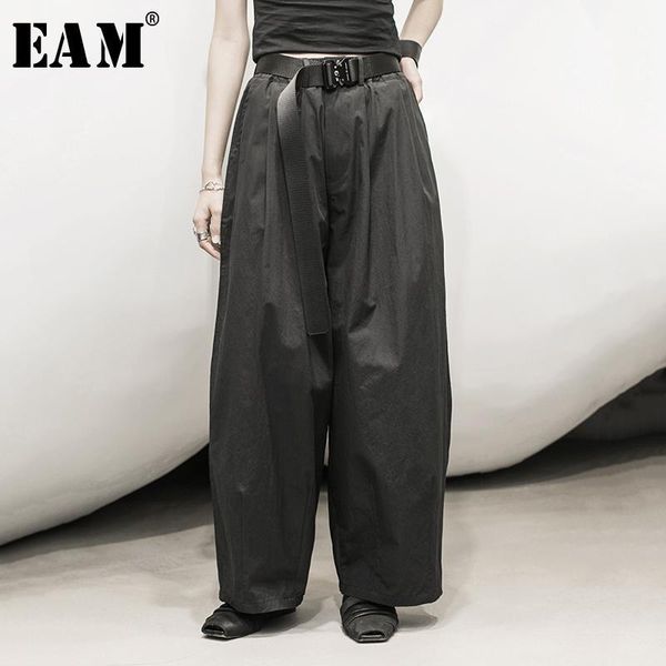 

eam] high elastic waist leisure black long wide leg trousers new loose fit pants women fashion tide spring autumn2020 1y3601, Black;white