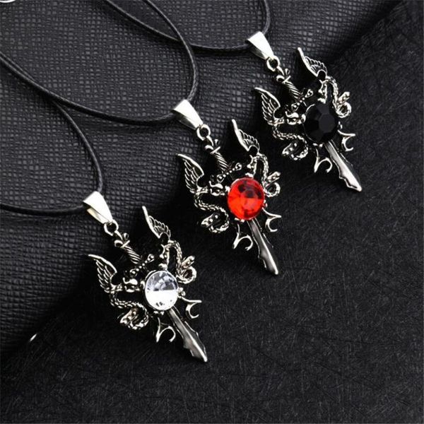 

2020 new fashion retro double dragon men domineering necklace trendy men inlaid red and white large zircon pendant jewelry, Silver