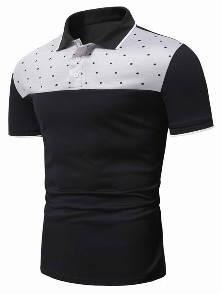 

men polka dot colorblock polo shirt v2u3#, White;black