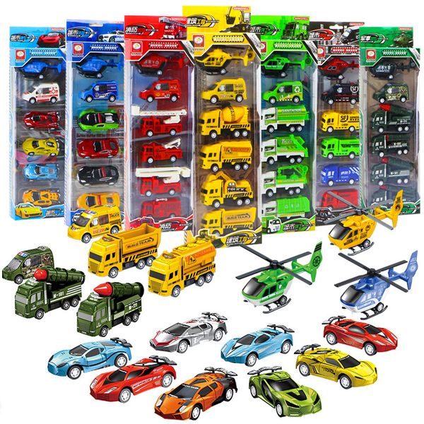 

6pcs/set 1:64 car toy fire truck police military force engineering racing model for boys gift diecast voiture indoor toys