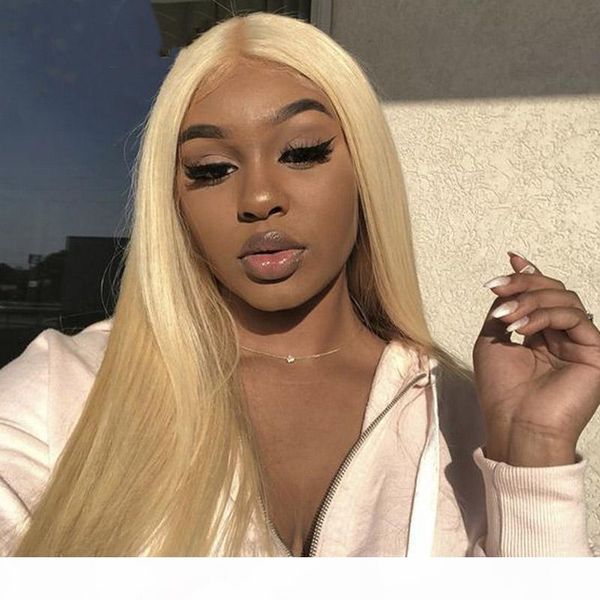 

malaysian blonde human hair full lace wigs silky straight #613 color remy hair lace front wigs with baby hair bleached knots, Black;brown