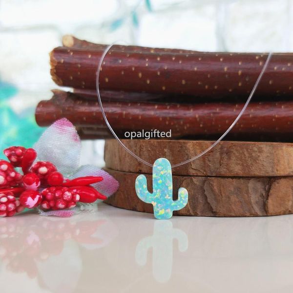 

chains moq=1pc synthetic opal cactus with 925 silver clasps transparent nylon chain necklace light green color