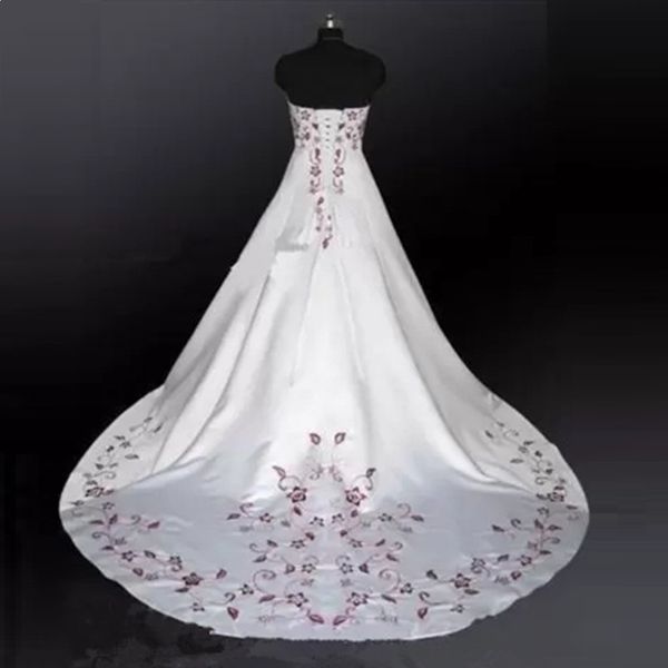 

red and white satin embroidery plus size wedding gowns dresses vintage sweertheart a line lace up bridal gowns vestidos saudi arabia