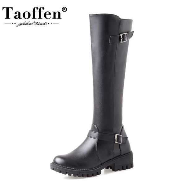 

boots taoffen women winter knee high zipper buckle fashion long ladies daily footwear size 33-43, Black