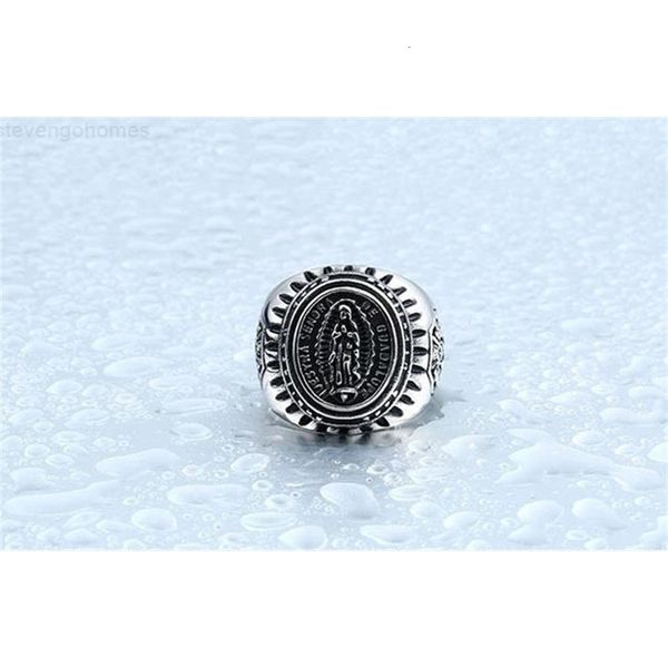 

virgin titanium icon mary of steel carved the men's ring, Silver