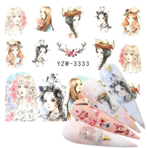 

ywk 2020 new arrival 1 pc nail art flower fairy flower water design tattoos nail sticker decals for beauty manicure tools, Black