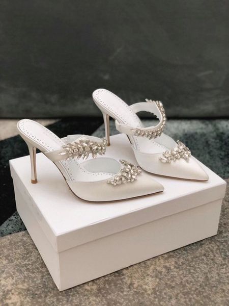 

lurum strass slipper sandals shoes for women high heels leaf crystal-embellished satin mules strappy sandalias slippers pointed toe brand pu, Black