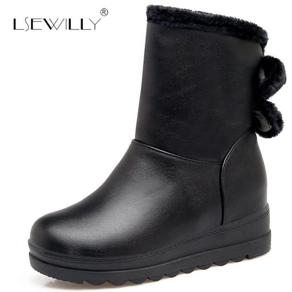 

lsewilly fashion women wedge boots thick fur shoes women winter warm snow boots bowtie ankle party shoes size 30-42 e143, Black