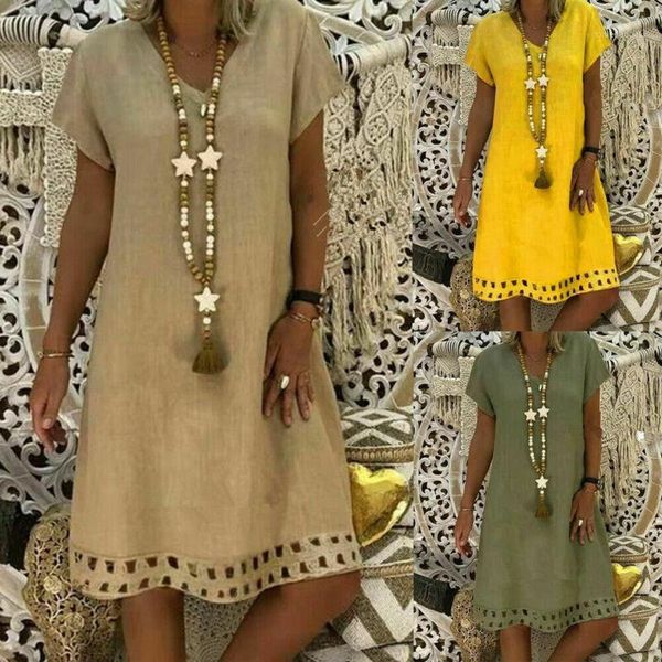 

women boho dress cotton summer short sleeve long t-shirt casual dress plus size /by1, White;black