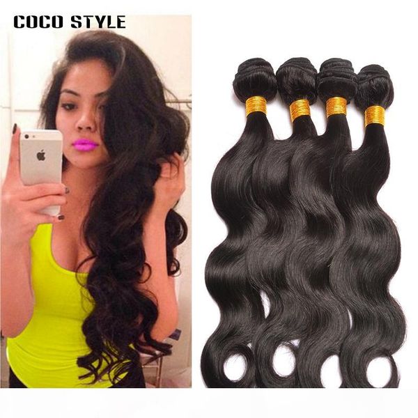 

wholesale unprocessed brazilian hair peruvian indian malaysian cambodian virgin human hair weaves 4 pieces body wave hair bundles, Black