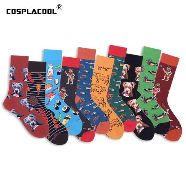 

cosplacool]mens sushi animals dog pig novelty socks combed cotton funny socks men big size crew skateboard calcetines, Black