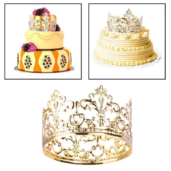 

3pcs gold tiara crown cake er kids birthday party cake decoration crown hair ornaments decorations wedding supplies