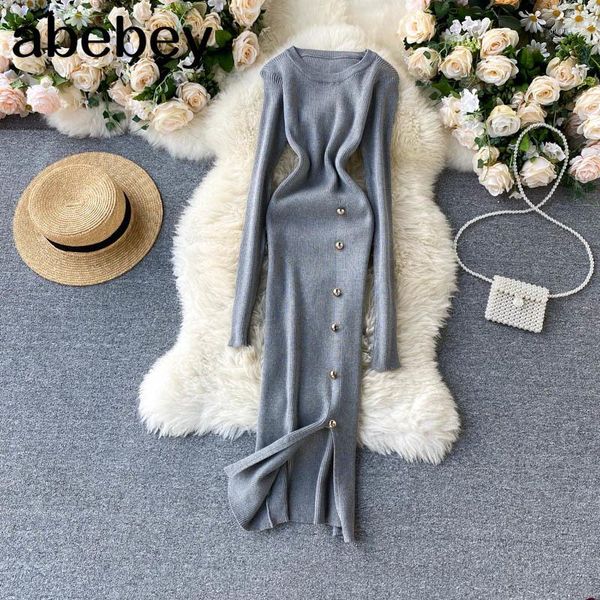 

women knitting dress autumn winter warm slim elasticity long sleeve bodycon dress korean solid split sweater1, Black;gray