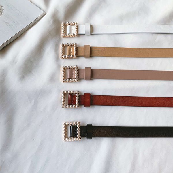 

spring and summer square button pearl thin female decoration with skirt dress shirt waist casual small belt, Black;brown