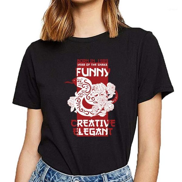 

t shirt women snake chinese zodiac sign horoscope animal design black short female tshirt1, White