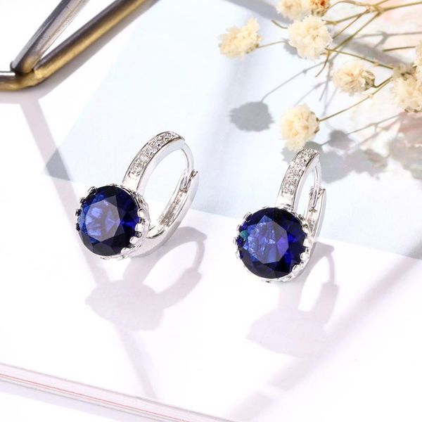 

hoop & huggie geometric round blue color earrings synthetic cz jewelry for women anniversary gift e0171, Golden;silver