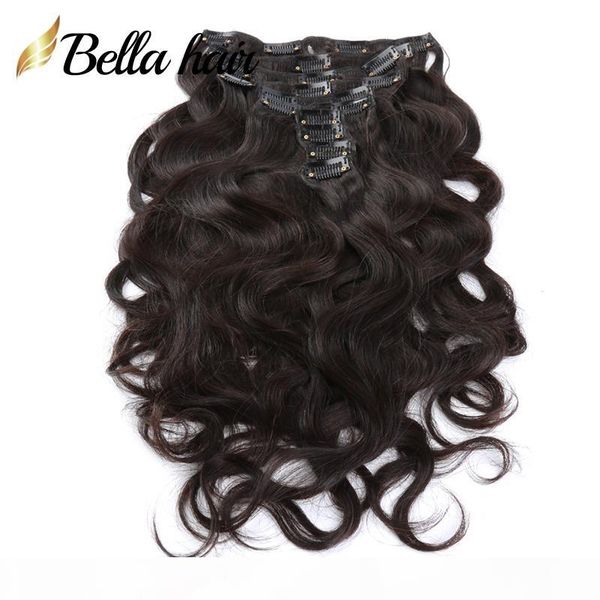 

bella hair clip in hair extensions 100% human hair weaves weft natural black color body wave 12-30inches 160g set new arrival, Black;brown