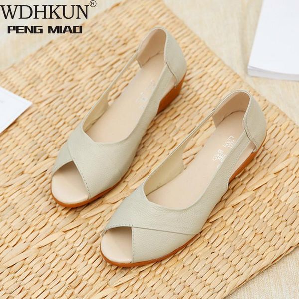 

dress shoes wdhkun women mother female sandals flats cow genuine leather pu casual summer cool beach slip on size 35-43, Black