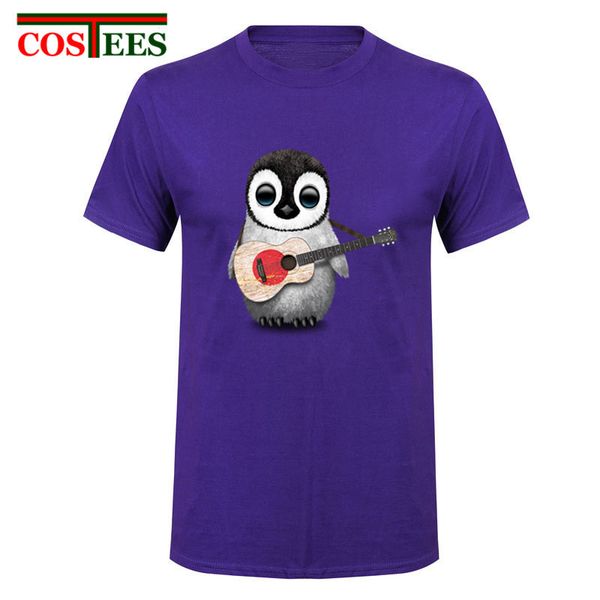 

sport lovely baby penguin playing guitar t shirt men cute japanese flag creative design men's t-shirt mujeres vestido tshirt dj shirts