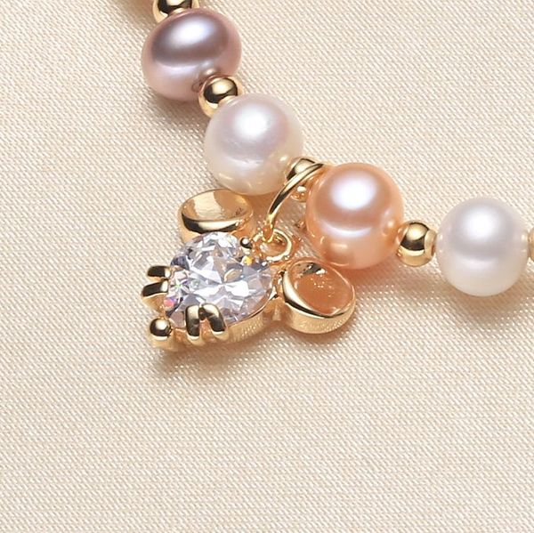 

fashion natural freshwater pearl bracelets jewelry mouse 14k gold paved cubic zircon charm bracelet for woman girlt gift, Golden;silver