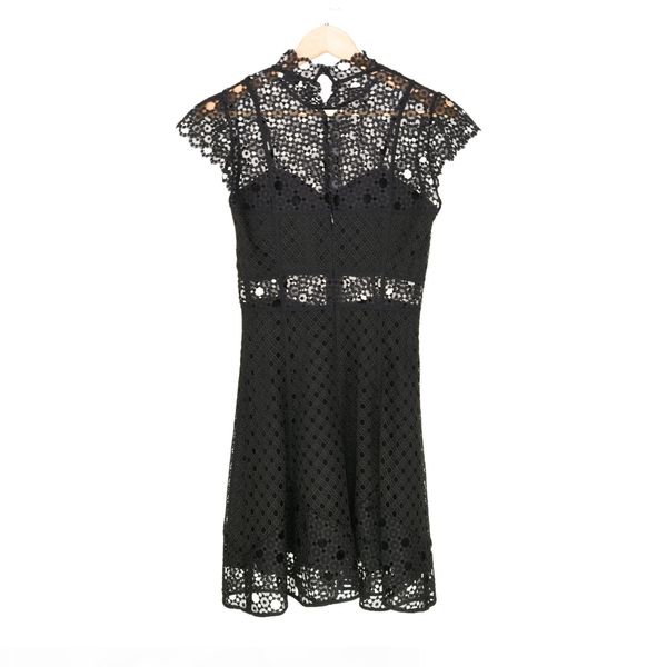 

2018 french pure color cap sleeves crew neck lace lady mini dresses women dress mbla25 sandr*o spring summer, Black;gray