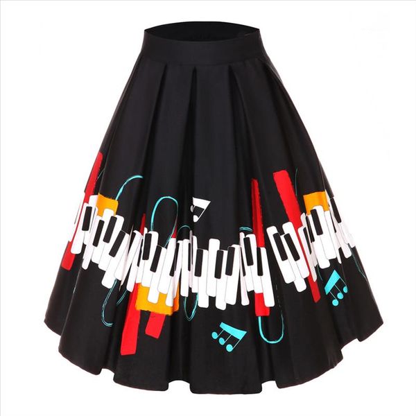 

retro fashion colorful piano print women skirts plus size summer vintage women skirts 60s retro party female tutu saia, Black
