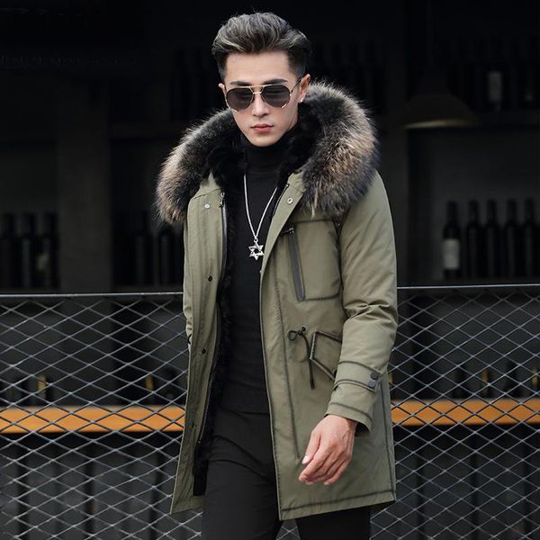 

direct selling group overcomes male middle long raccoon dog fur collar mink inner bladder fur one body heining coat, Black