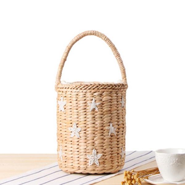 

portable bucket woven bag totes embroidery face straw bag summer vacation beach