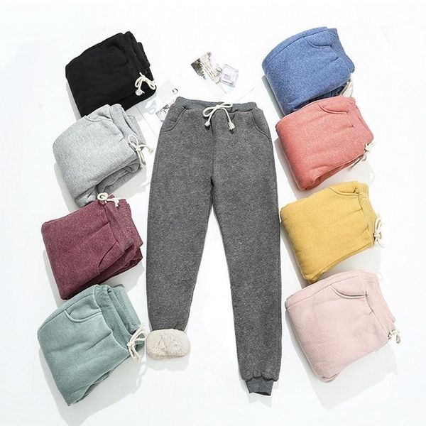 

2020 autumn winter women fleece sweatpants trousers casual thick velvet loose cashmere sweatpants tracksuit pants1, Black;white
