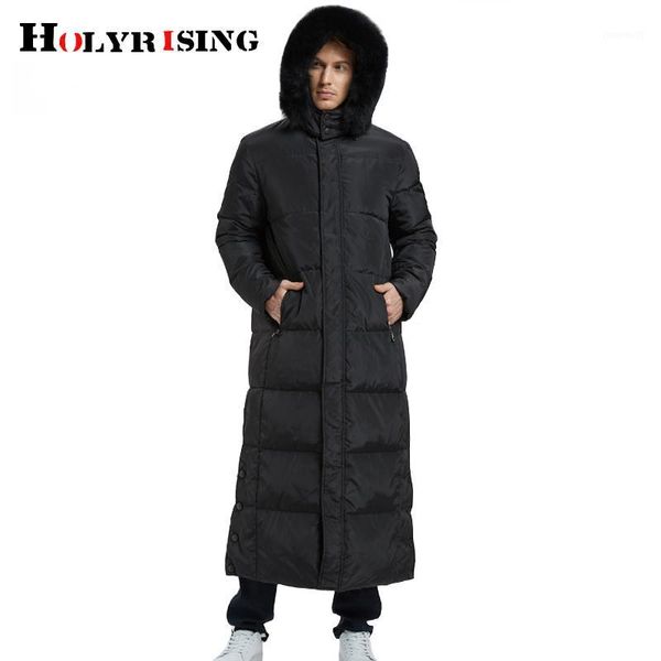 

holyrising new x-long men's down jacket 90% white duck down coat plus size over the knee russian winter coat -20c 18999-51, Black