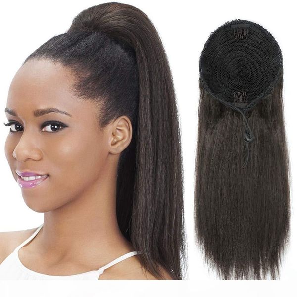 

kinky straight ponytail for women natural coarse yaki remy hair 1 piece clip in ponytails black 100% human hair 120g