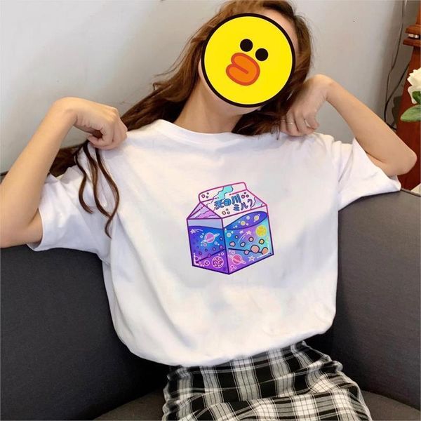 

kawaii japanese milk pattern printed short-sleeved t-shirt women harajuku fun ulzzang t-shirt 2020 summer women tee shirt, White