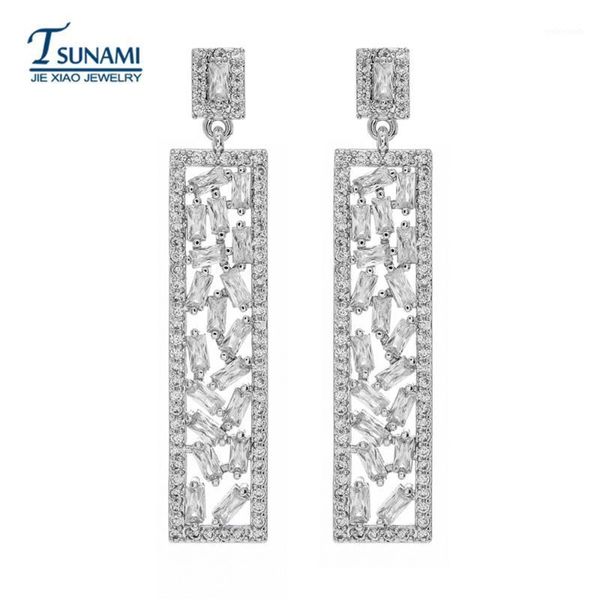 

stud luxury fashion rectangle zircon earrings it's the jewelry for female friends at all occasions er-1531, Golden;silver