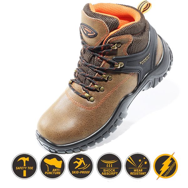 

safety shoe women mens steel toe cap cow leater anti piercing hiking trail lightweight shoes protective footwear trainers boots, Black;brown